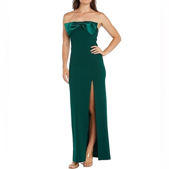 NWT R&M Richards Gown Women 14 Green Bow Front Column Maxi Dress Formal - Picture 1 of 11
